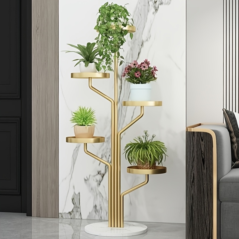 TEMU Metal Plant Stand, 5 Potted Holder, Potted Planter With Marble Base