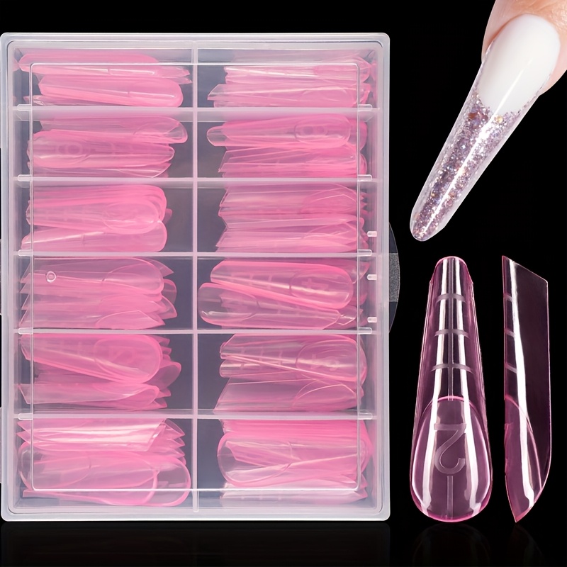 

120pcs Long Reusable Nail Extension Molds Transparent Glossy Full Cover Quick Building Gel Artificial Nail Tips Extension Tools