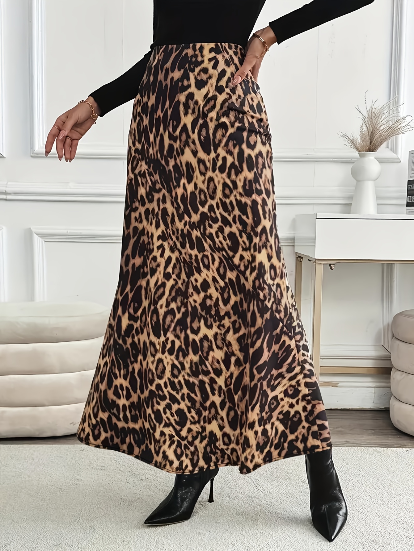 plus size womens high waisted leopard print flared maxi Temu
