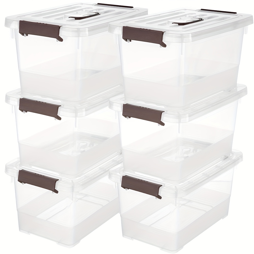 TEMU 6-pack 7 Quart Clear Plastic Storage Bins With Latch/lids, Stackable Box With Handle