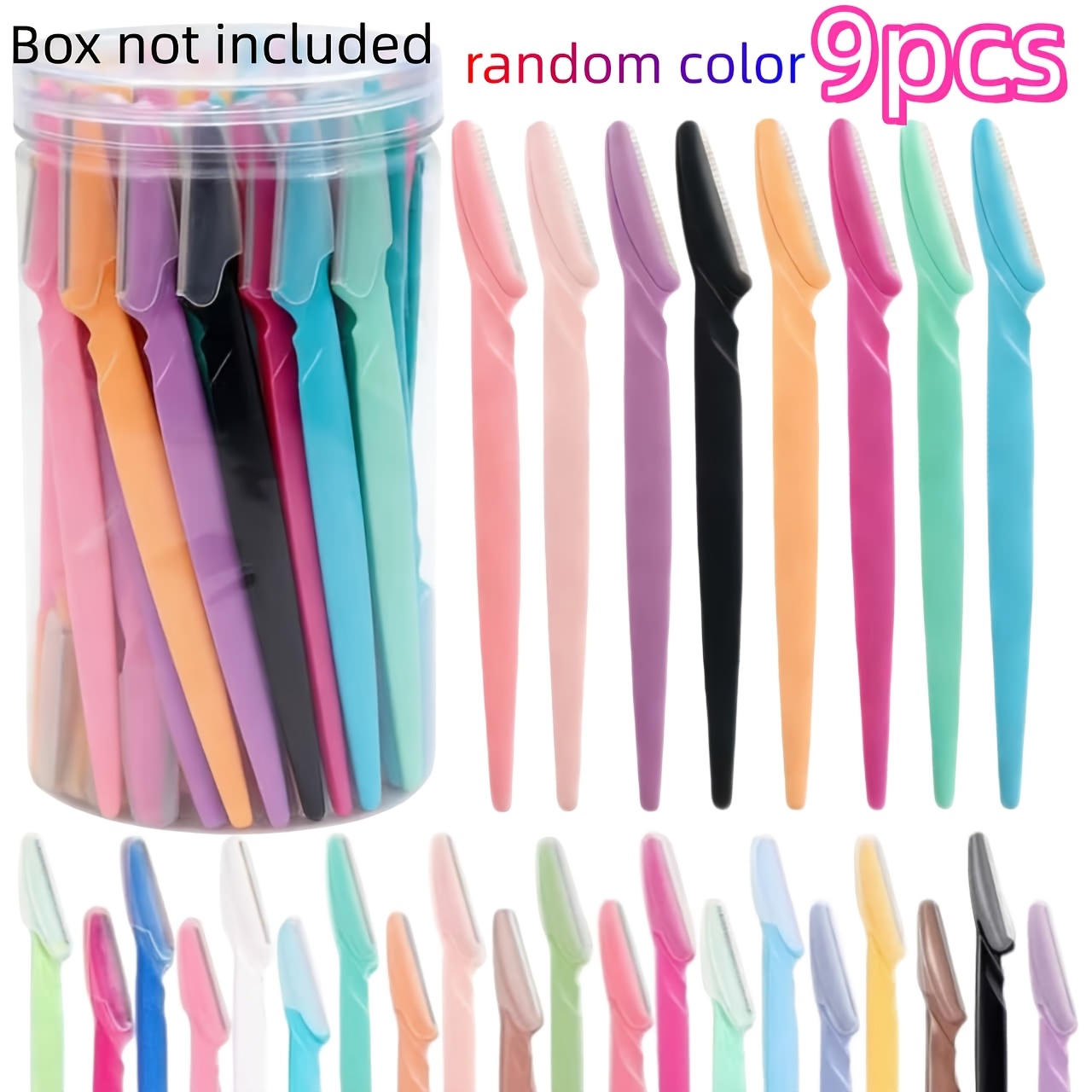 22 color multicolored eyebrow and facial hair trimmer random 9pcs   with macro safe protection net and protective cap   exquisite brow shape for women removing skin oil precise facial hair removal tool unisex  