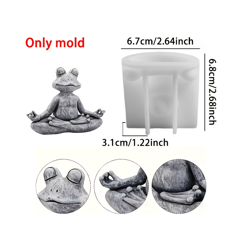 TEMU 1pc Meditating Frog Candle Mold - Suitable For Resin, Plaster, Concrete Crafts, Animal Relief Design With 3d Meditative & Detailed Limbs - Ideal