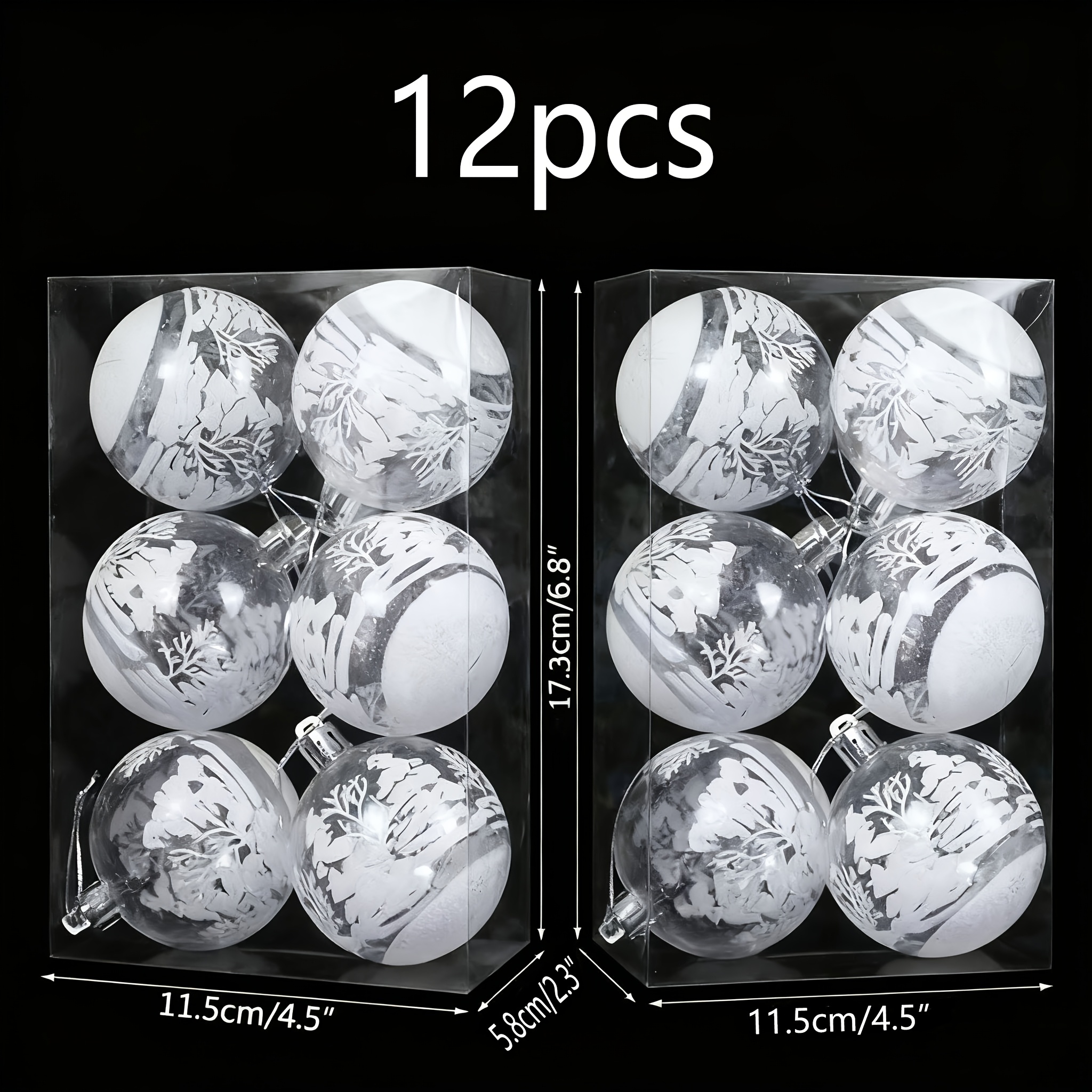 TEMU 6pcs/12pcs - 2.36 Inch Transparent Painted Christmas Ornaments Set, Holly/snowflake/christmas Tree Patterns For Holiday Party Decor - Winter