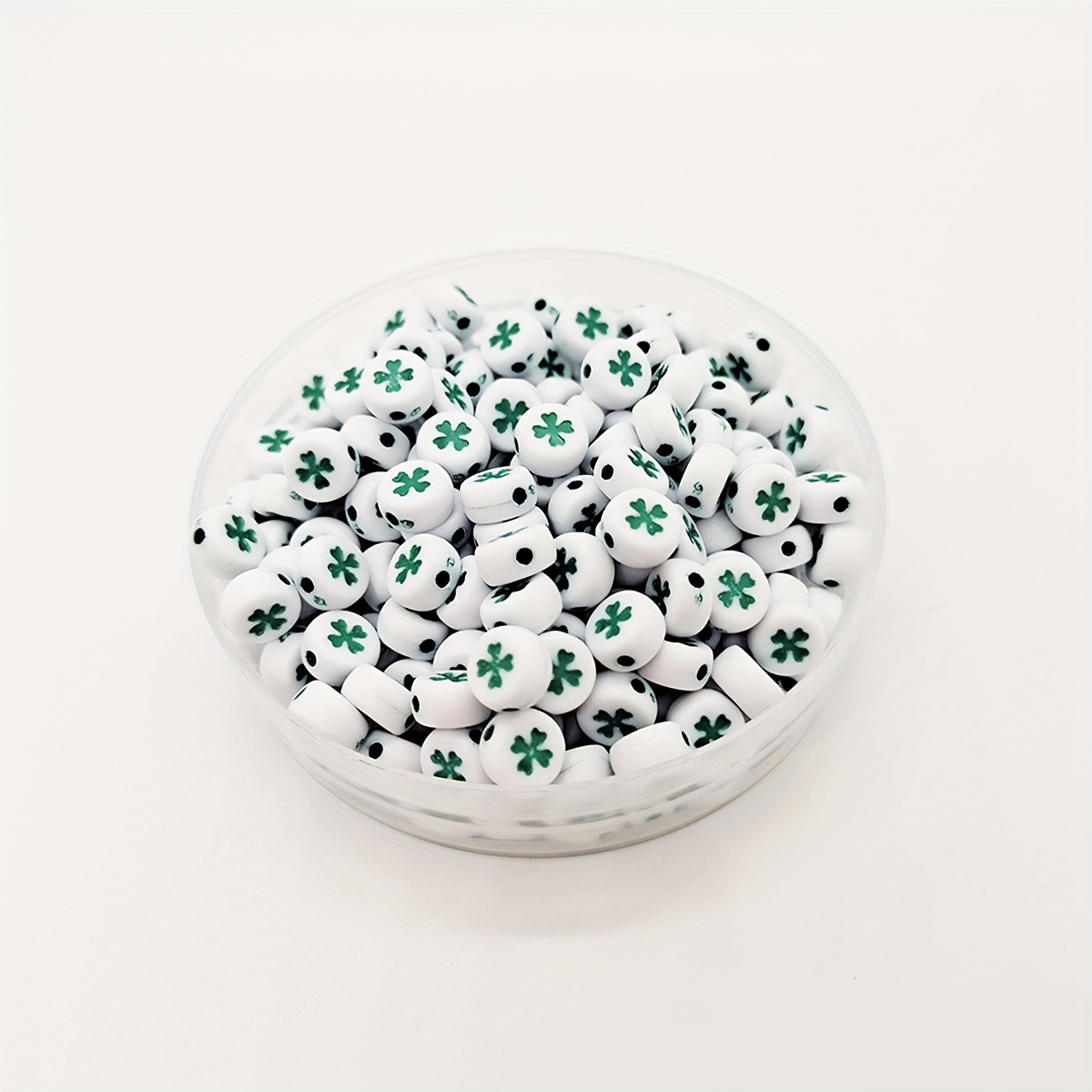 100pcs Of White And Green Clover Beads, Creative And Trendy Supplies For Making Bracelets, Necklaces, And Keychains, Perfect For Crafting Friendship Jewelry In A Style, Suitable For ' Crafts