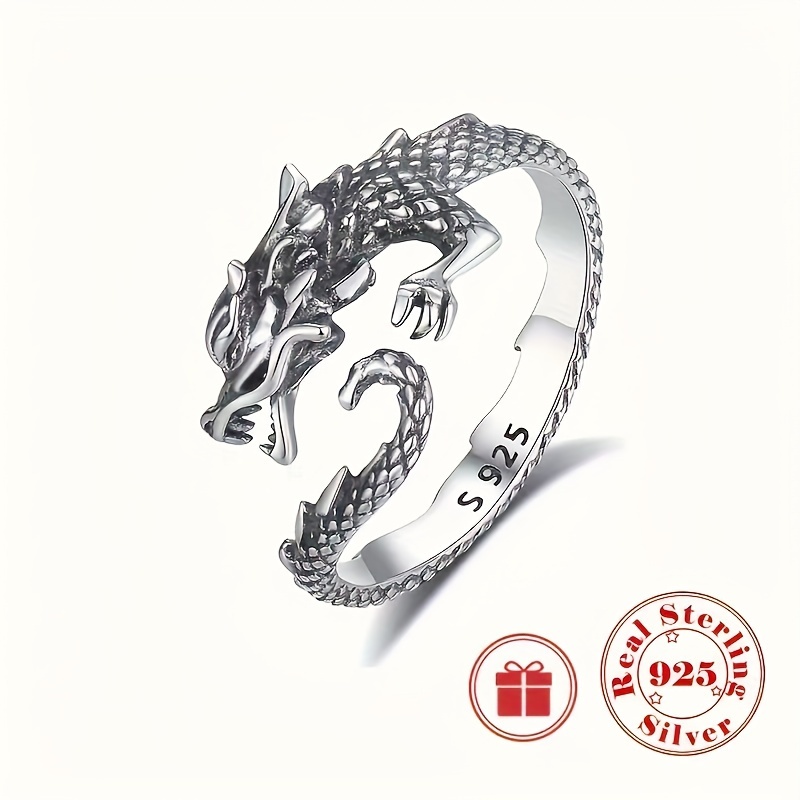 

1pc Vintage Style Dragon Open Finger Ring Chinese Style Adjustable Finger Ring Jewelry Happy Spring Festival Gift With Gift Box