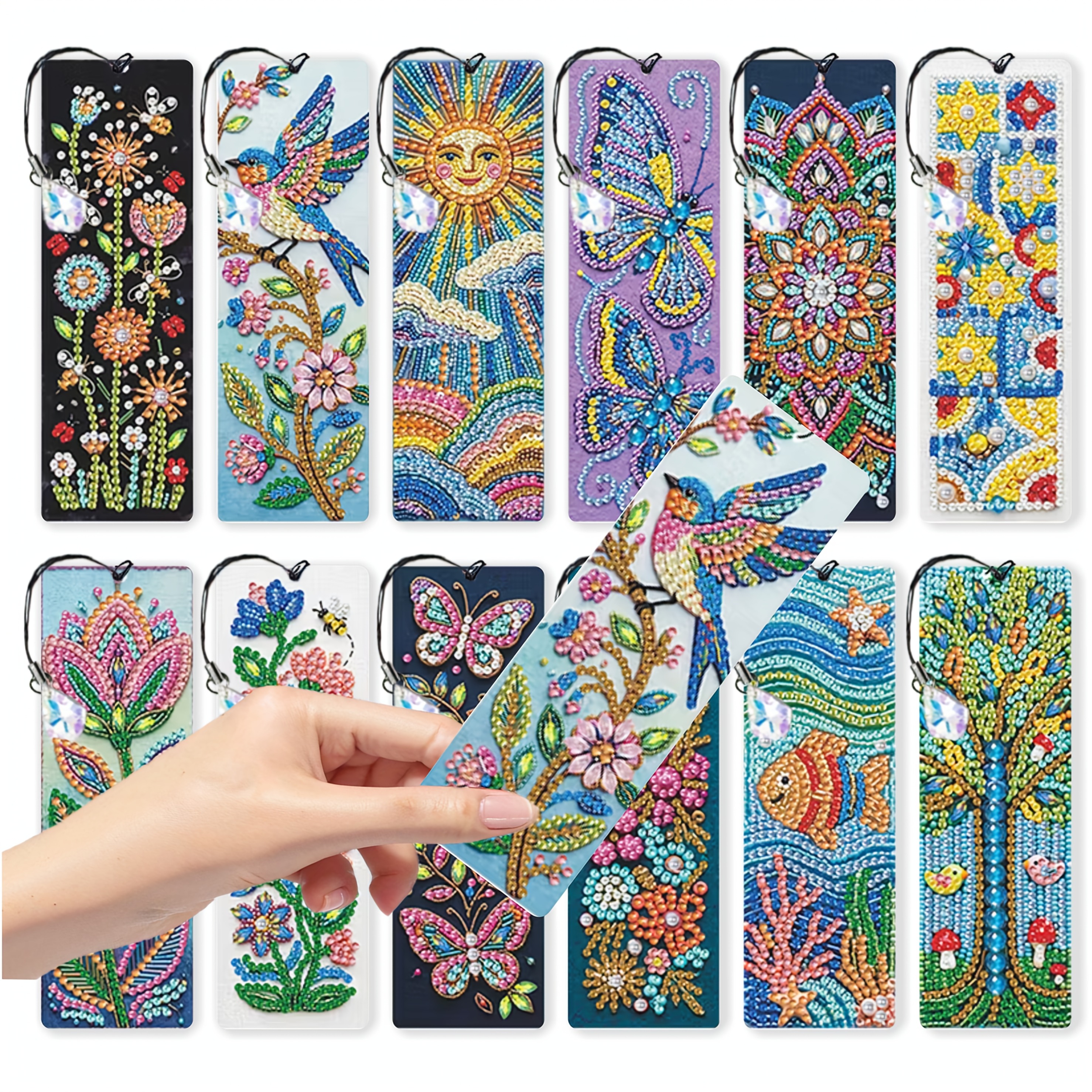 TEMU 12pcs Set Of Animal And Landscape Diamond Painting Bookmarks, Designed With Cute Small Animals With Natural Floral Landscapes As , Creative And