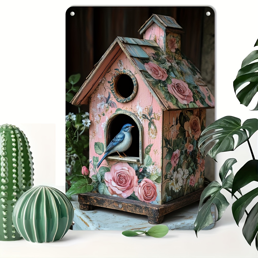 

Bird & Birdhouse Metal Wall Art - Iron Decor For Home, Bar, Cafe, Garage - 8x12 Inches