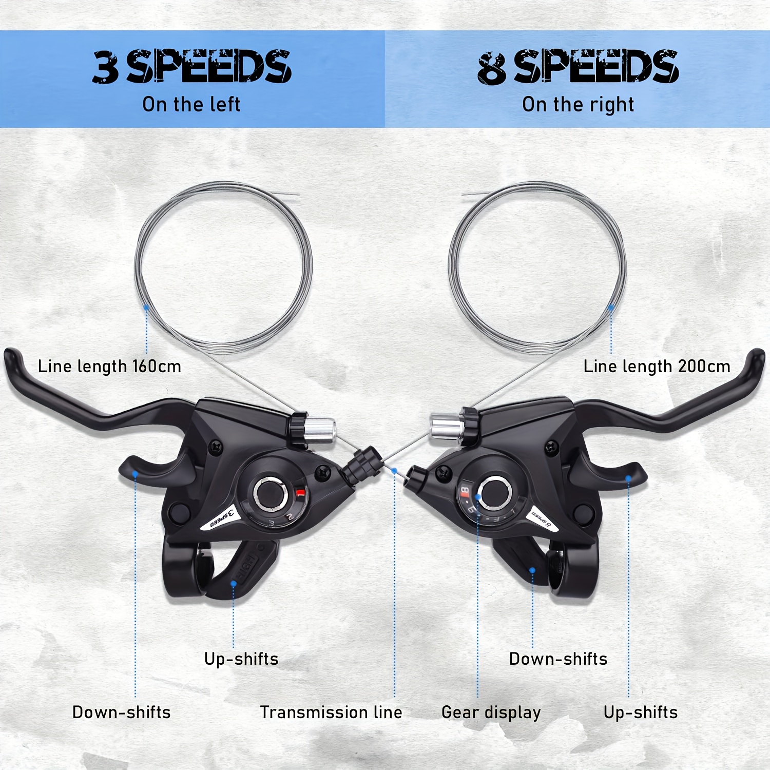 2pcs ef51 3x8 speed bike   lever 24   lever with gear indicator and v brake cable for mountain bicycle commuter bike kids bike with grips, mountain bike gear  , bicycle   lever, bike gear   lever cable, mountain bike parts and accessories, bike   cable, cycling accessories, bike maintenance, ergonomic grips,  , sturdy construction, precision engineering, gear indicator lever, commuter cyclists, cycling enthusiasts 0