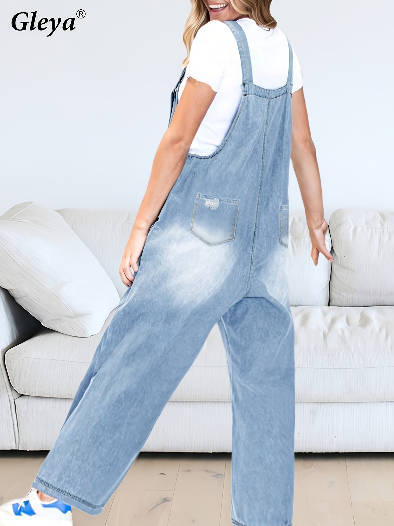 item picture 25aw womens   overalls blue casual suspenders adjustable straps hand scraped   distressed   loose fit suitable for   comfortable elegant womens wear machine washable   travel and shopping