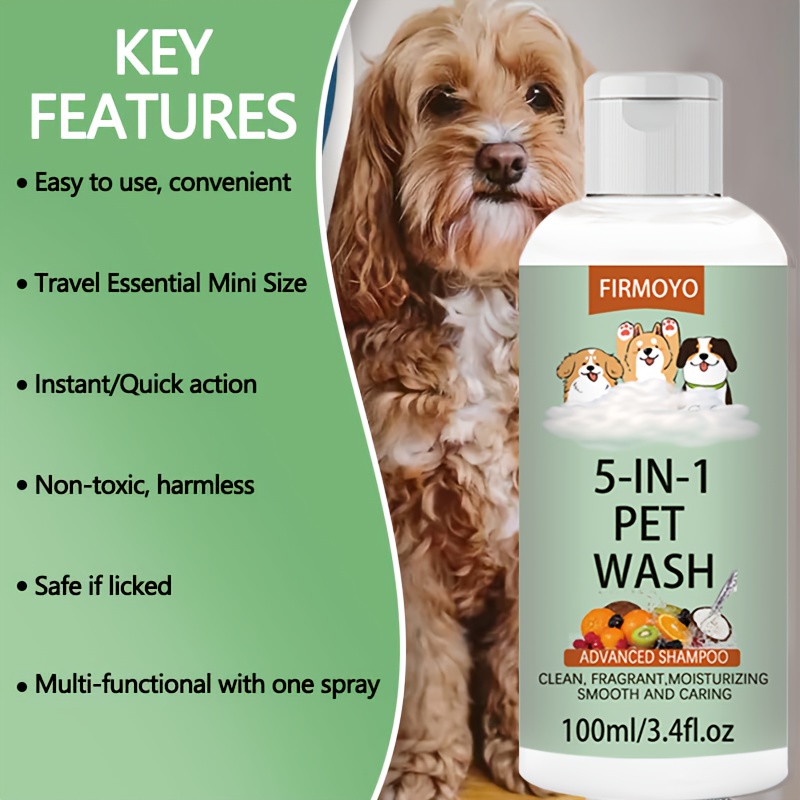 3 Bottles of 5-in-1 Pet Shampoo & Conditioner, 100ml/3.4floz. Deep Cleanses During Bathing, Leaves a Fresh Fragrance, Eliminates Odours, and Leaves Your Pet's Coat Softer and Fluffier. Suitable for Use All Over the Body, Ideal for Cats and Dogs.
