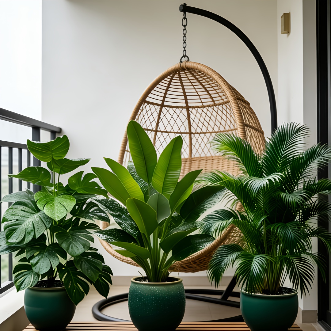 Ensemble de 3 Plantes Artificielles à Grandes Feuilles - Monstera Luxuriant et Palmiers, Bananiers, Adaptées à l'Extérieur - Arbres Décoratifs Tropiques à Large Feuillage Sans Entretien, Plantes en Pot pour Intérieur/Extérieur Toute l'Année, Arbustes Faux Style Nordique pour Mariage Hôtel Jardin