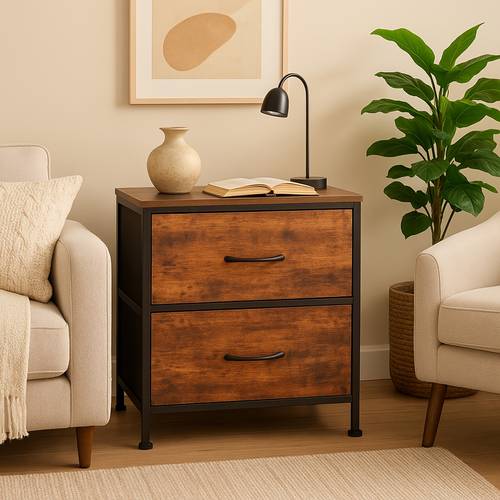 compact brown night table featuring two drawers ideal for bedrooms closets or serving as a bedside storage solution for homes and dorms