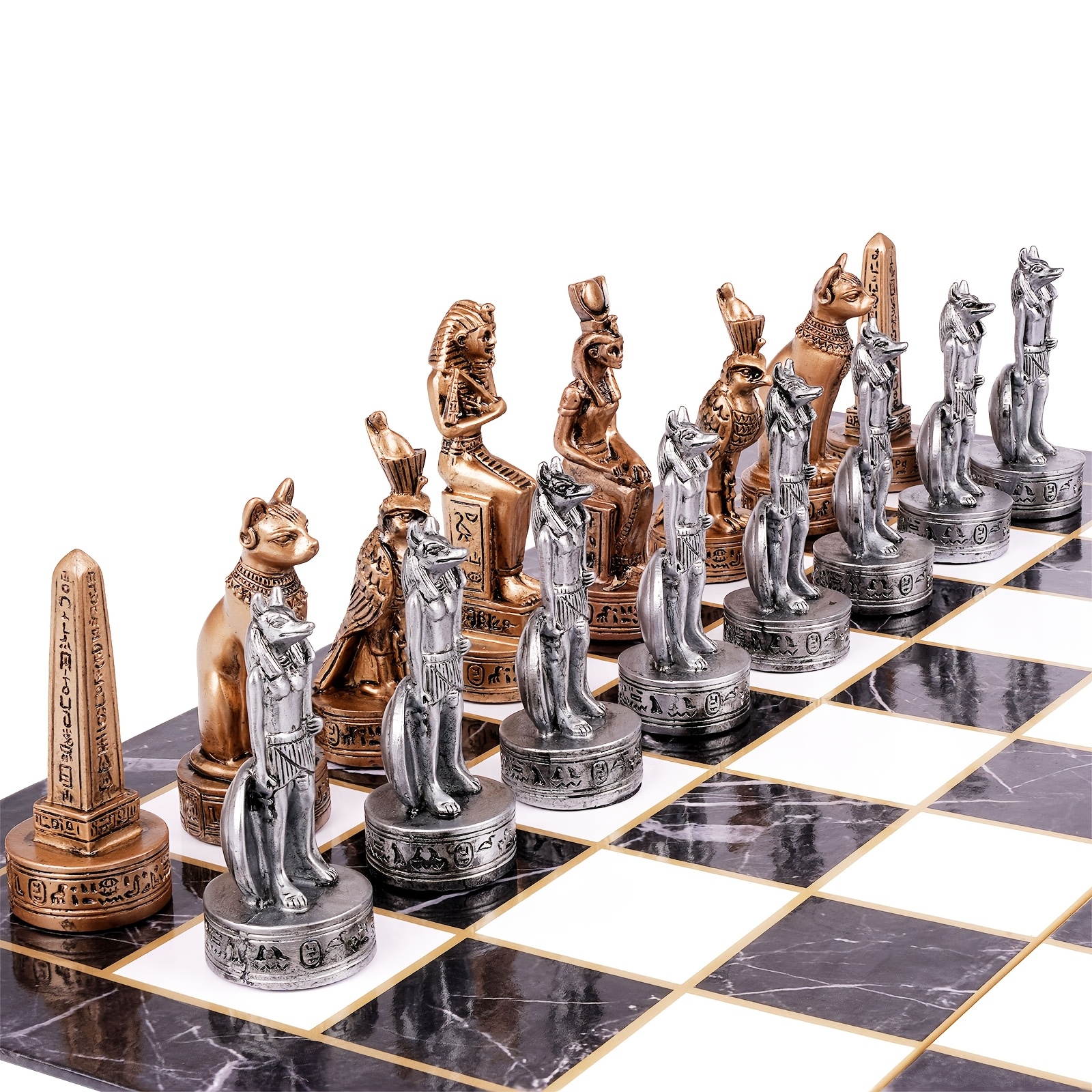 

15" Figures Egyptian Style Chess Sets For Adults And Cardboard Chess Board Family Large Folding Chess Board Resin Chess Pieces And Storage Slots, 2 Players