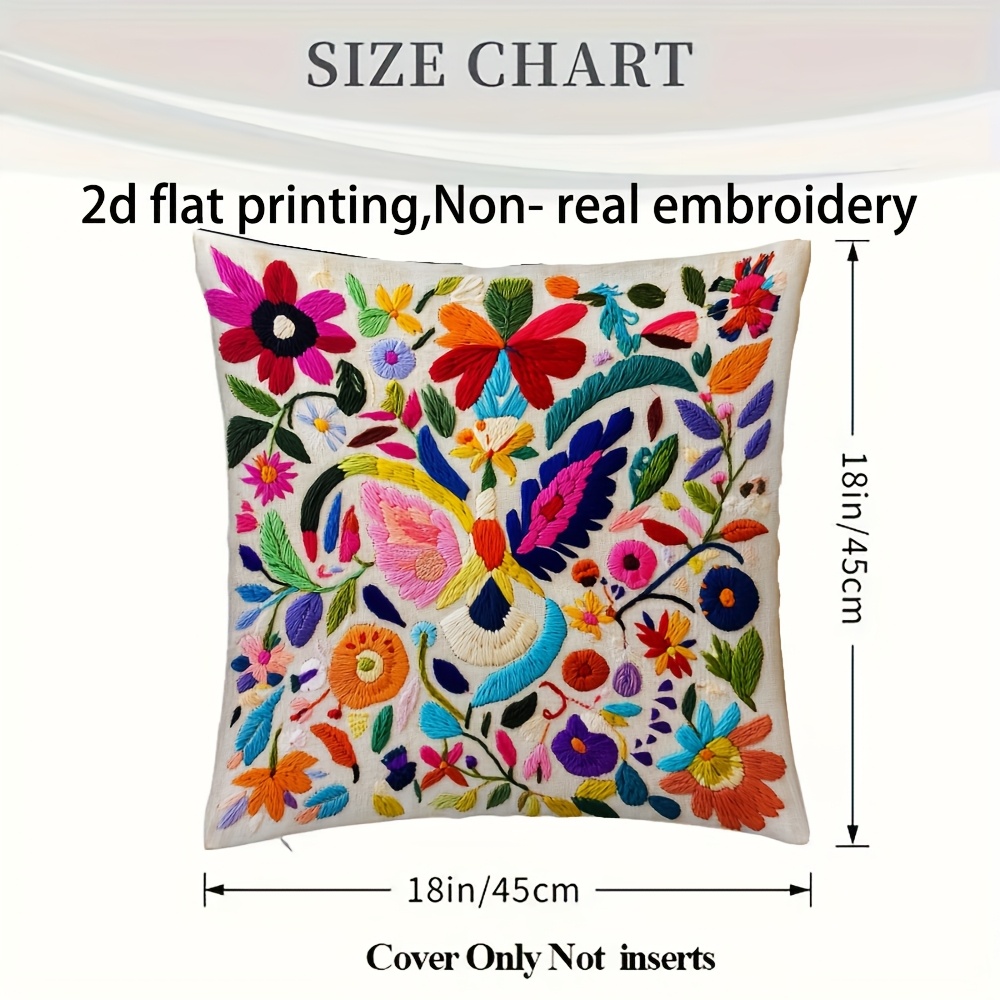 E-shop 2D Flat - 1 Stück, 2D Flat Druck 18X18 Zoll Doppelseitiger Kissenbezug, Lebendige Kunstwerke mit bunten Blumen- und Vogelmotiven, Nicht-Real