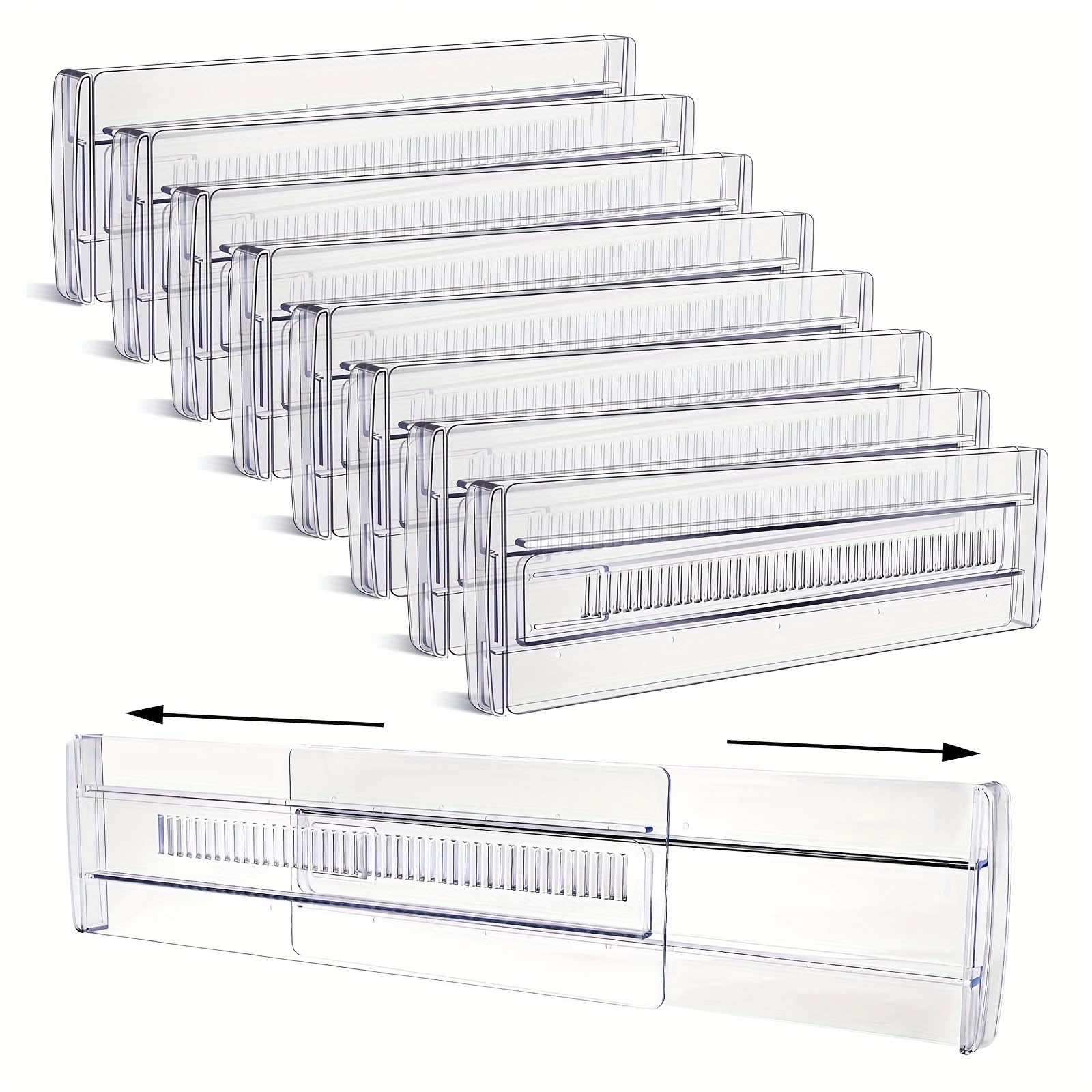 TEMU 8pcs Adjustable Drawer Organizer, Transparent Expandable Drawer Dividers For Dresser Bedroom Clothes Office Storage