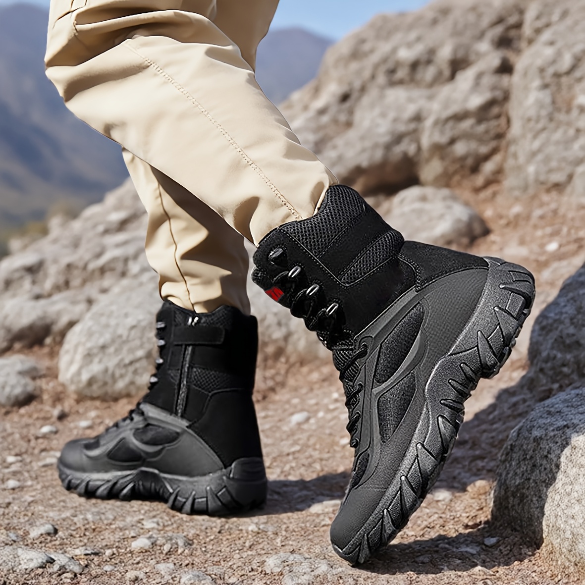 zdjęcie przedmiotu męskie wygodne buty trekkingowe na   wędrówki, wysokie   buty turystyczne