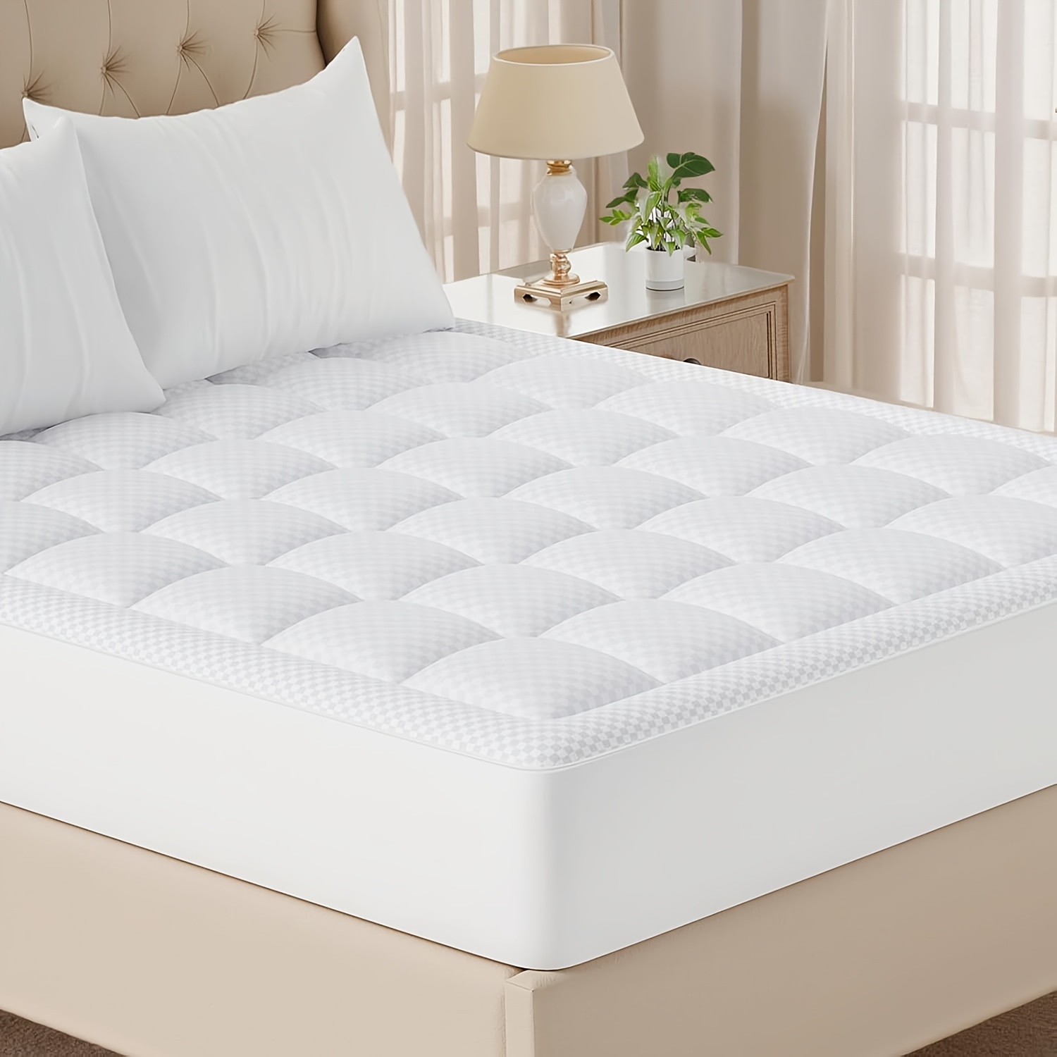 TEMU Thick Mattress Topper Pad Queen Size, Pillow Top Mattress Topper, Quilted Cooling Mattress Protector, Suitable For 8-24 Inch Deep Mattresses