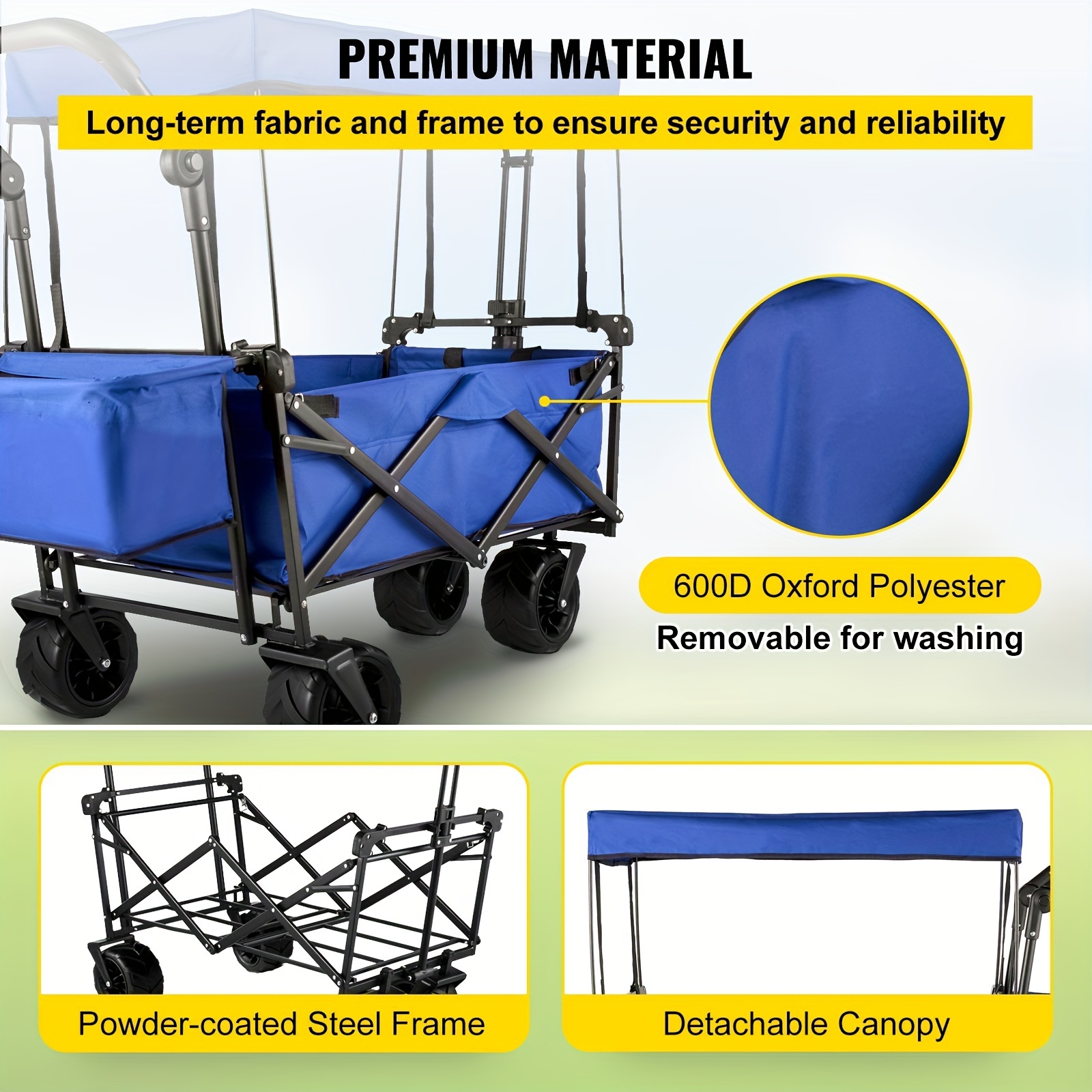 Extra Large Collapsible Garden Cart With Removable Canopy Folding Wagon Utility Carts With Wheels And Rear Storage Wagon Cart For Garden Camping Grocery Cart Shopping Cart & Outdoors Temu details 4