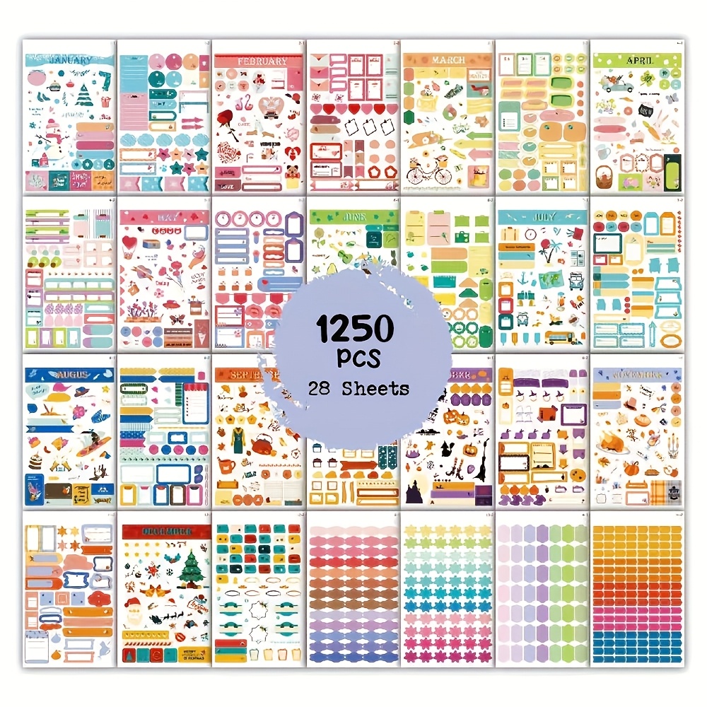 

1250pcs Planner Sticker Set - Planning & Note- Kit With English Text, Featuring Calendar Accessories, Diary Decorations, And Creative Markers For Daily Use