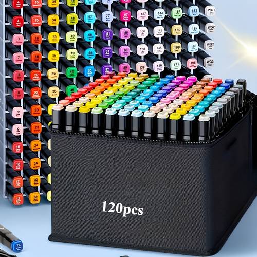 24 48 60 80 120 colors dual tip artist alcohol marker set with portable case layering without smudging wet blending a water mist effect professional drawing and painting tools suitable for design