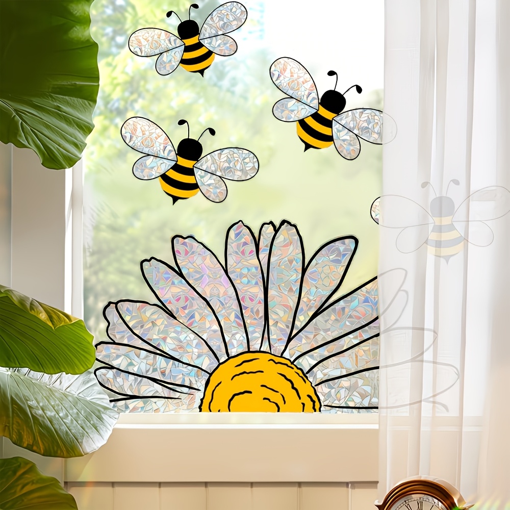 1pc of vibrant bee floral glass sticker static cling window decal suitable for window decoration