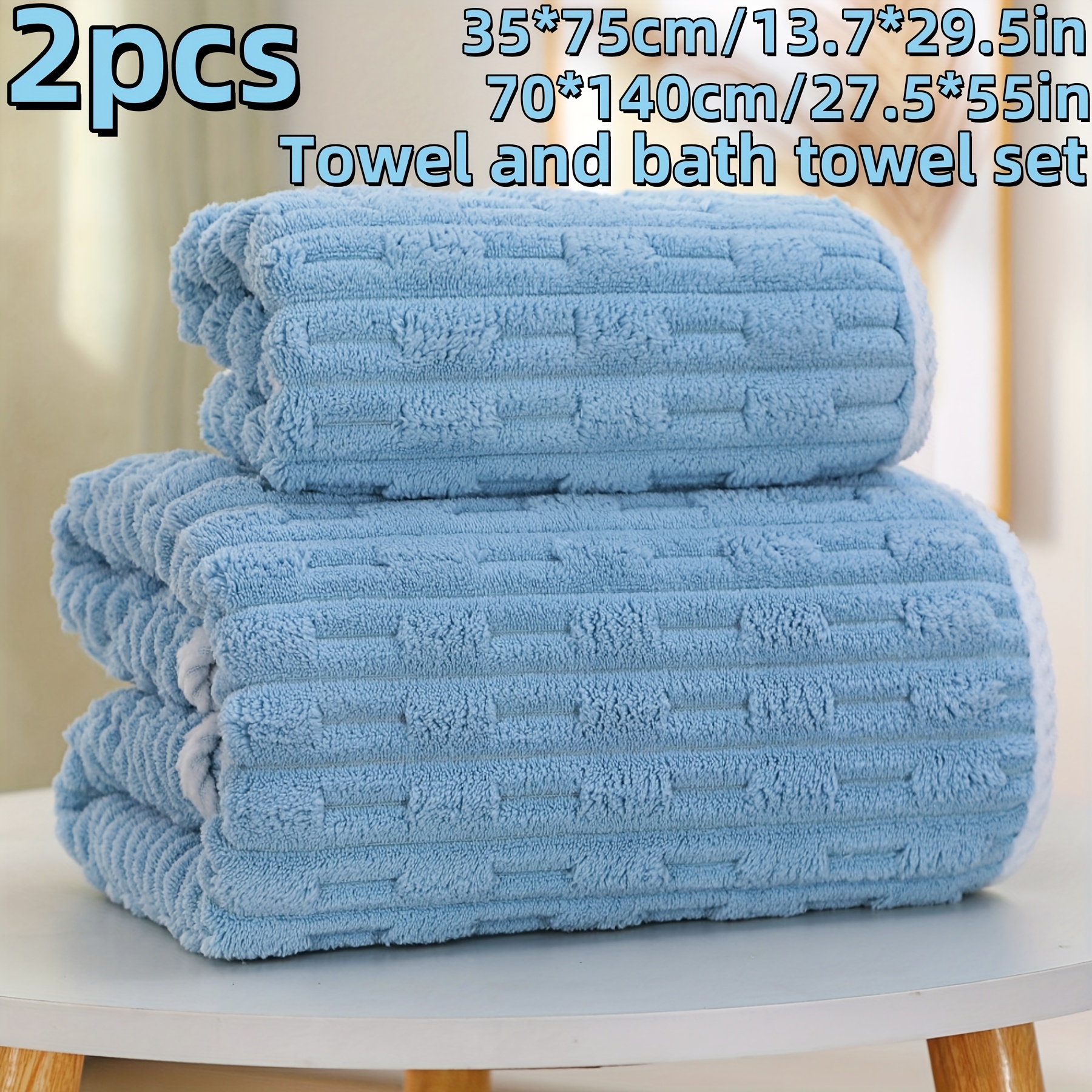 TEMU Conjunto de Toalha de e Toalha de Banho, Conjunto de 2 Peças, Polegadas X Polegadas + 27.5 Polegadas * 55 Polegadas, Material Coral, Durável, ,