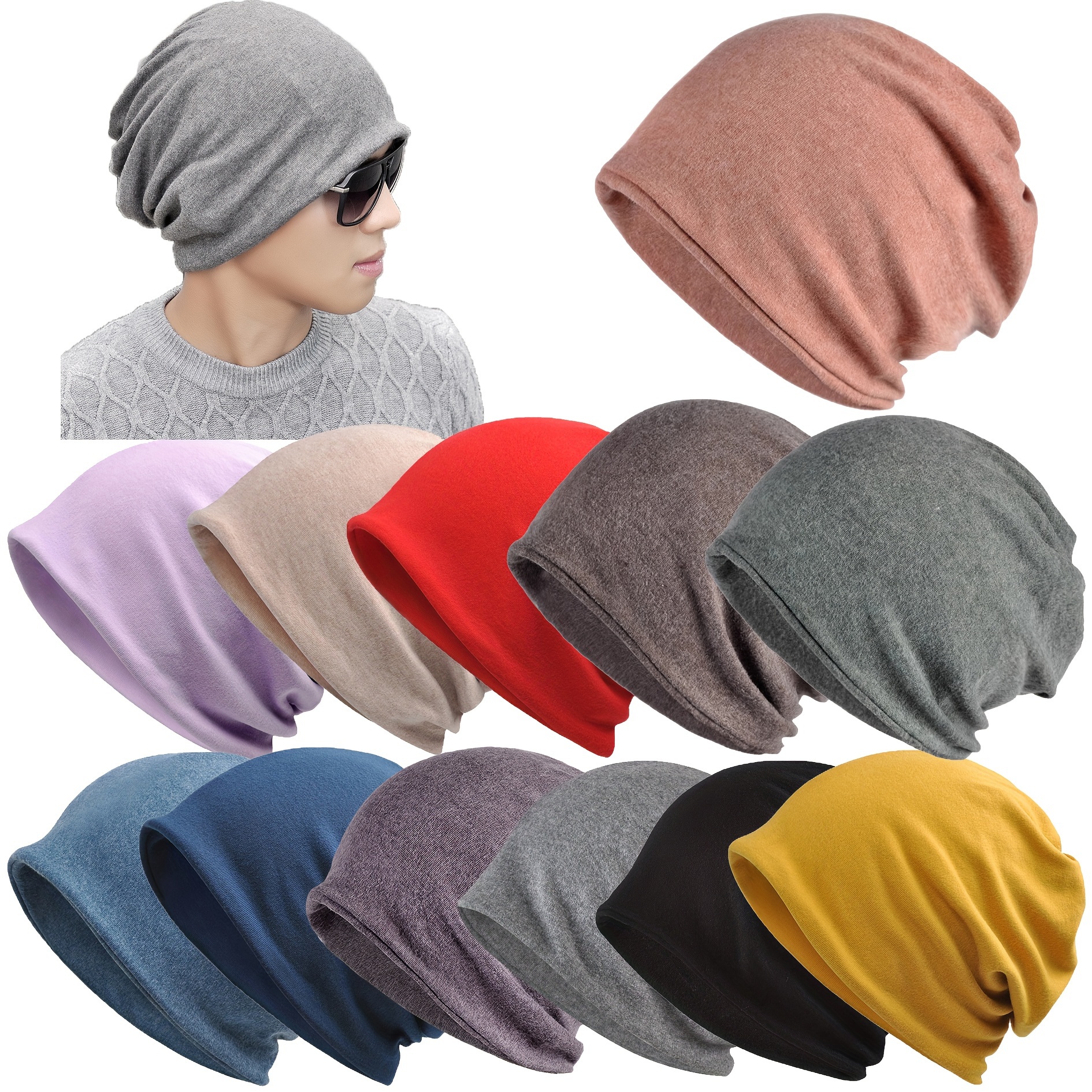 Knit Beanie Hats 10-Pack Slouchy Beanie Hats - Lightweight Hip Hop ...
