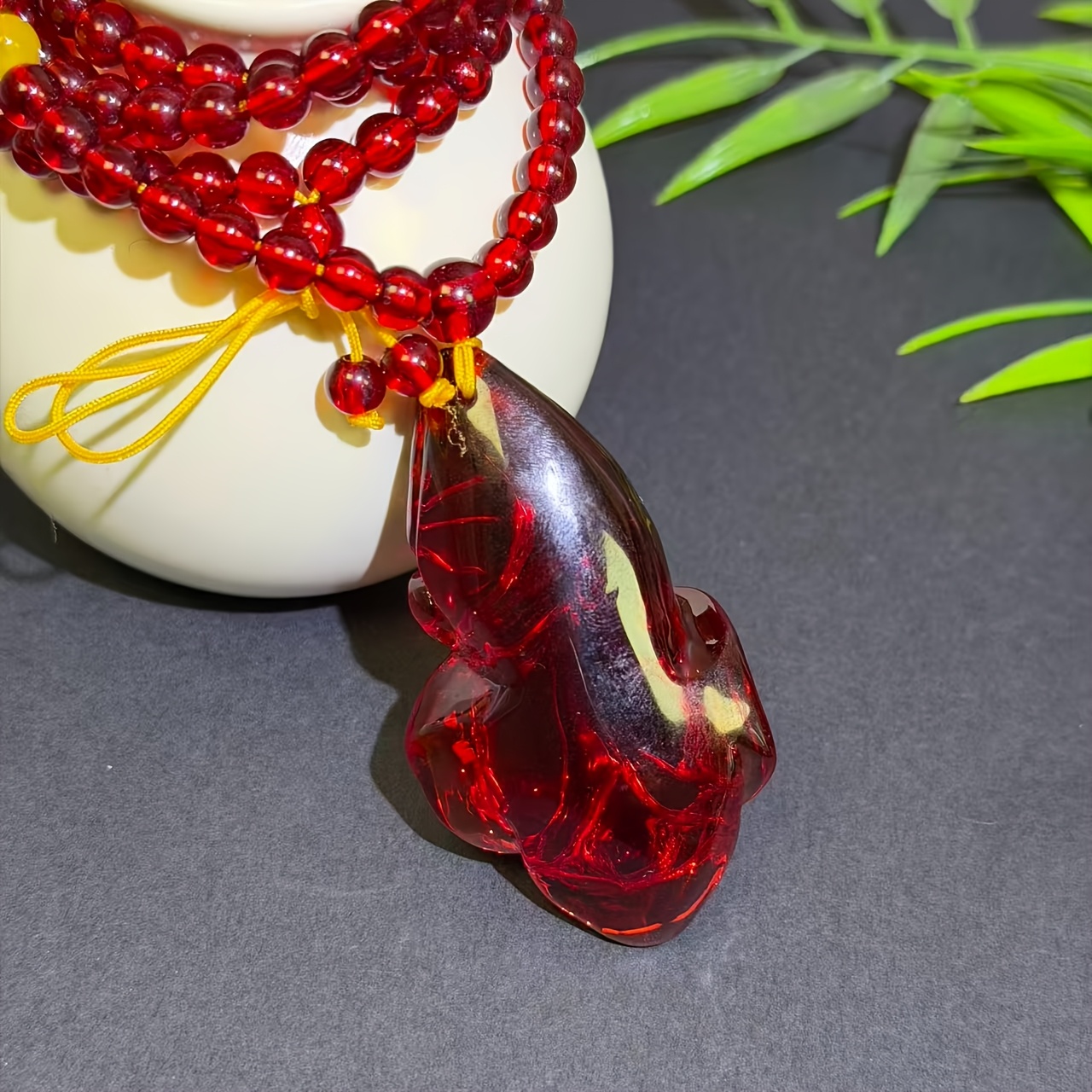 Natural Baltic Amber Honey Wax Flower Water Drop Pendant Necklace