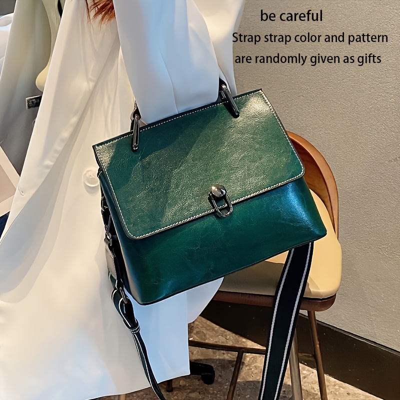 TEMU Wo 's Trendy Single Handbag With Cowhide Top, Soft Briefcase Handbag, Classic Handbag