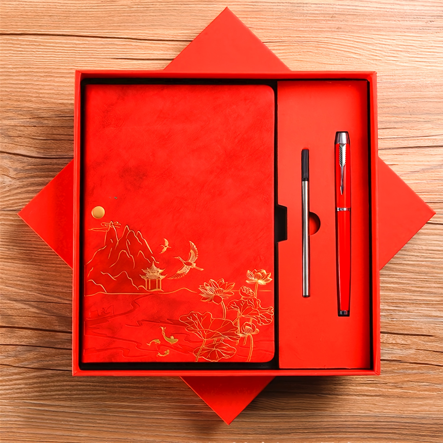 

1 Domuuh A5 Chinese Landscape Embossed Leather Notebook & Pen Set - 200 Pages, Matte With Lined Pages, Traditional Art Design, Includes Elegant Storage Box, Ideal For Home, School, And Office