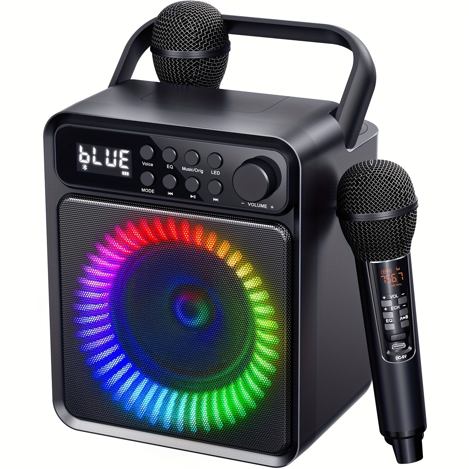 

Karaoke Machine With Wireless Microphone - Portable Karaoke Speaker For Party Lights