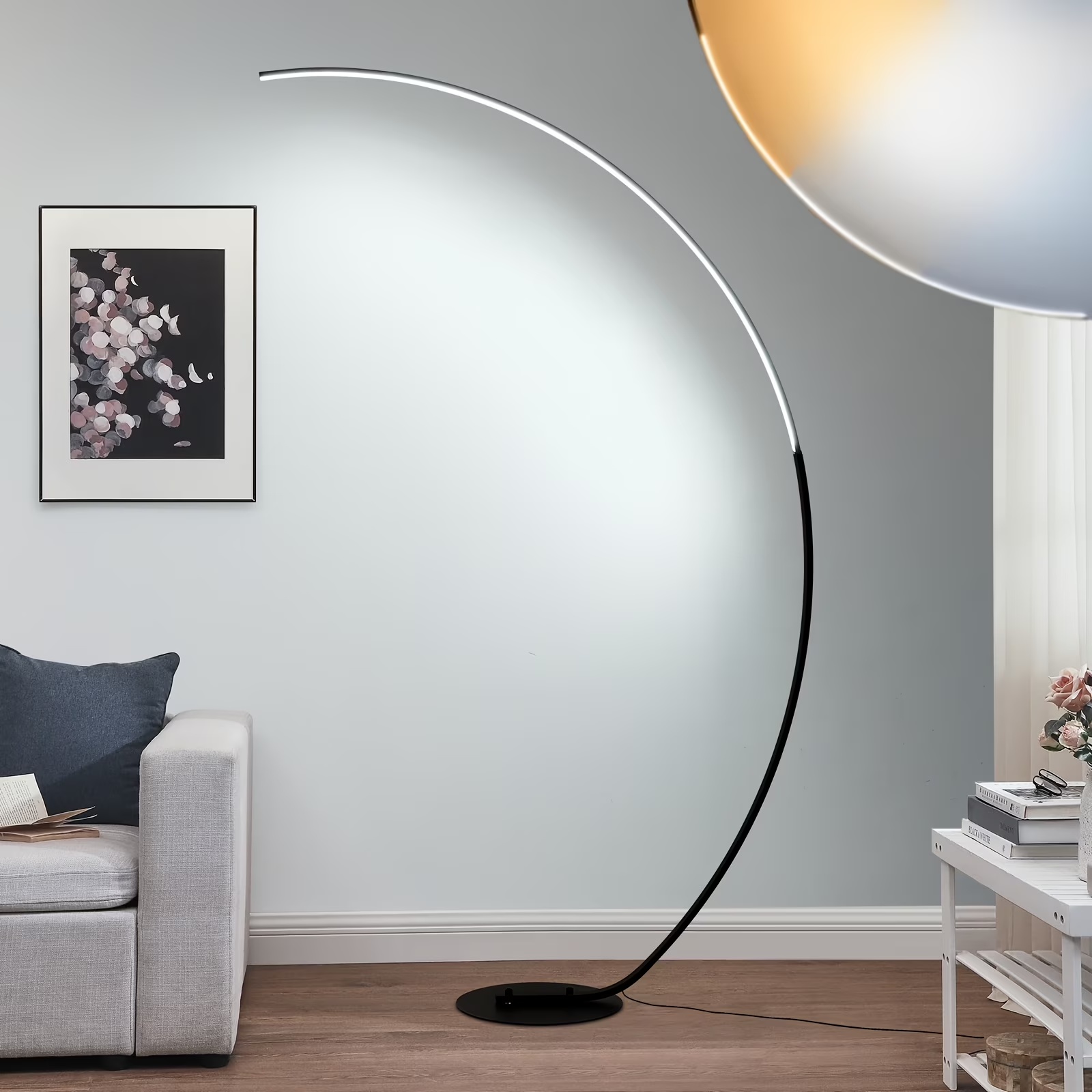 Image of 165cm Arched Modern Standing Floor Lamp With Remote - Dimmable Black Reading Floor Lamps Led Colour Changing Curved Ambient Lighting For Bedroom And Living Room