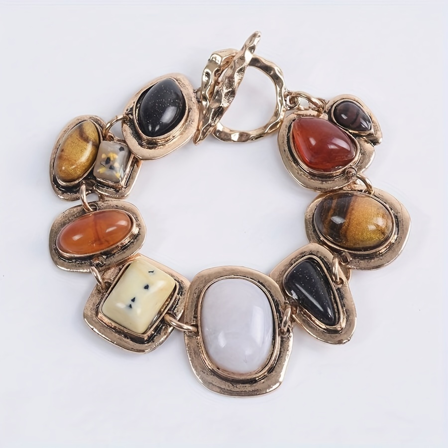 

Vintage Bohemian Style Gold-tone Resin Bracelet - Perfect For Everyday Wear Or As A Gift - 19cm/7.48in Length, 2.6cm/1.02in Width