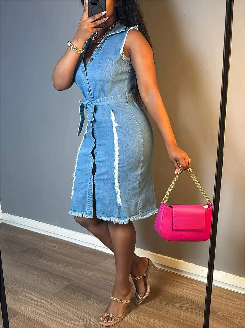 womens sleeveless denim sheath length dress style v - Temu womens sleeveless denim sheath length dress style v - Temu