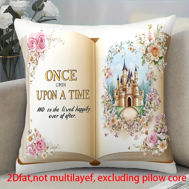 TEMU 1pc Fairy Tale Princess Cushion Cover - Double-sided Printed Suitable For Sofa, Bed, & Room Decor, Zipper Closure, Machine Washable Pillow Case