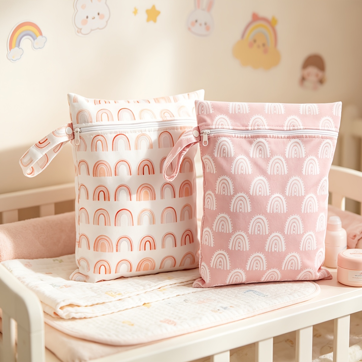 2pcs Wet Dry Bag, Multi-functional Diaper Bags With Zipper Handle, Storage Bag Travel Organizer, Daycare Essentials, Diapers Accessory Essentials
