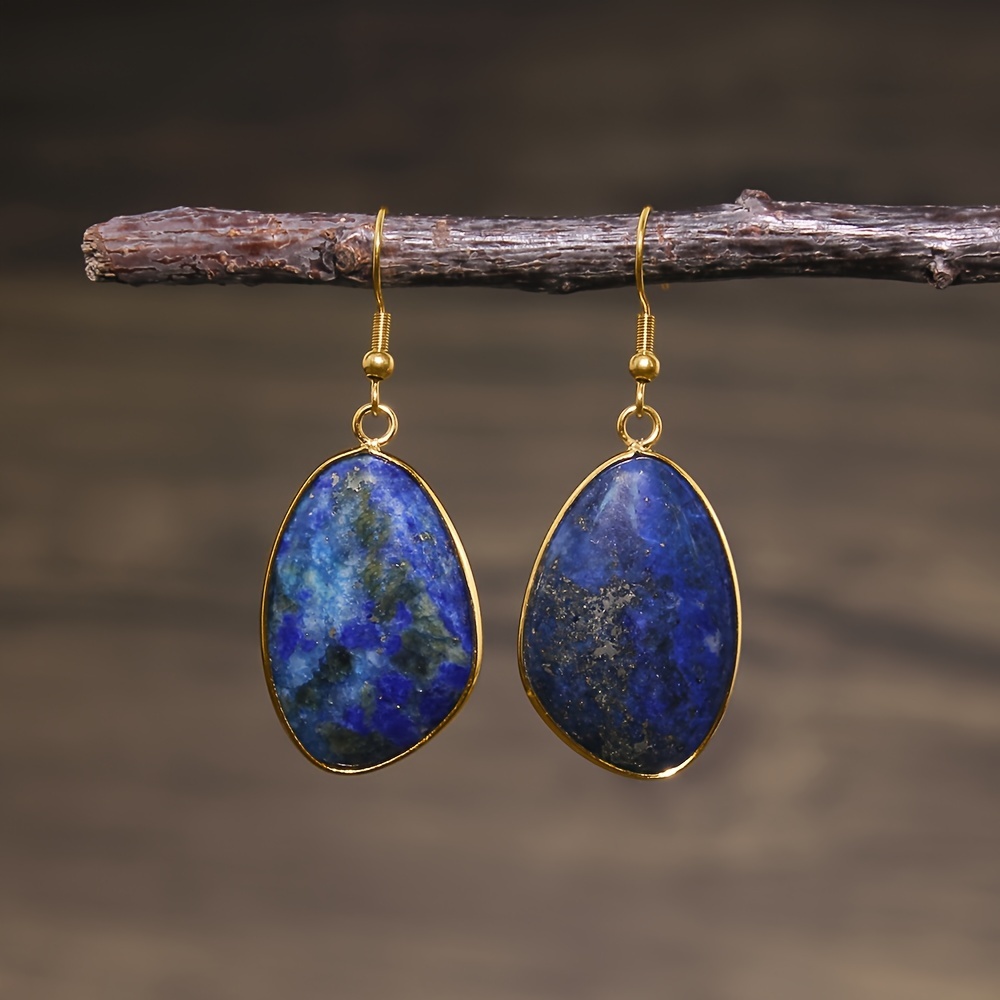 A Pair Of New Bohemian-style Earrings Featuring Irregular Natural Stone Pendants, Popular Additions In European And American Jewelry