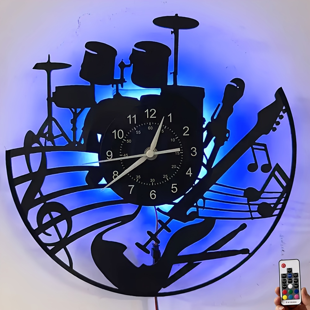 LED Vinyl Wandklok, Record Klok Met Rockmuziek LOGO Patroon 3D-Ontwerp