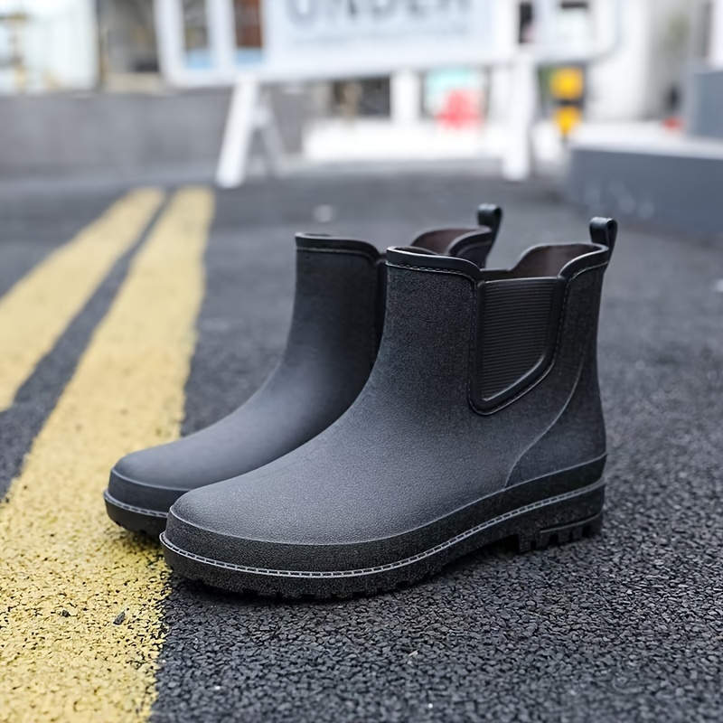 mens waterproof slip on rain boots durable pvc upper       for hiking outdoor activities black hiking footwear hiking accessories
