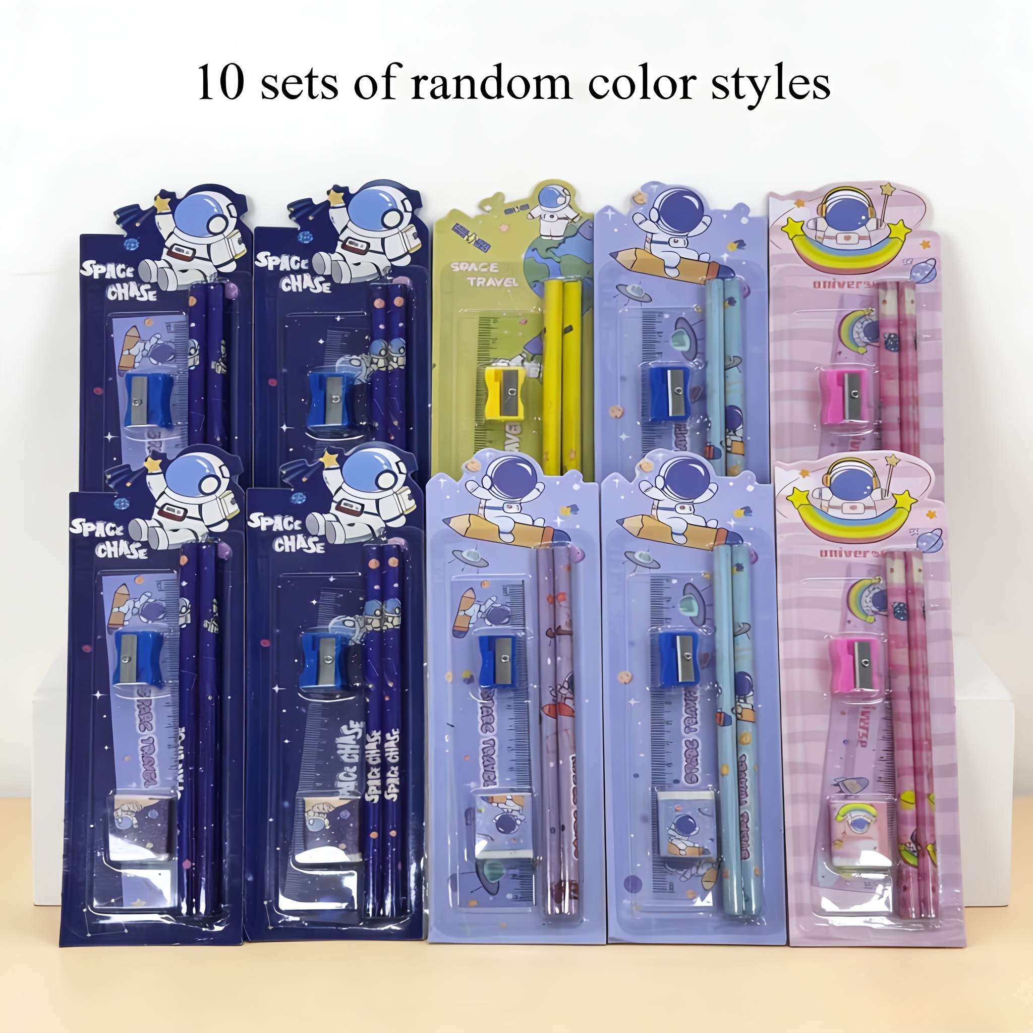 Image of 10 Sets Of Random Color High-quality Astronaut Pencil Stationery Sets, Learning Stationery Small Prizes, A Set Of Pencils/sizes/erasers