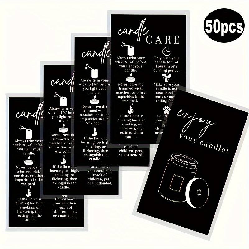 

50pcs Cartes d'Instructions d'Entretien des Bougies, 3.5x2.1 Pouces, Guide de Sécurité pour l'Utilisation des Bougies, Fournitures et Accessoires pour des Bougies