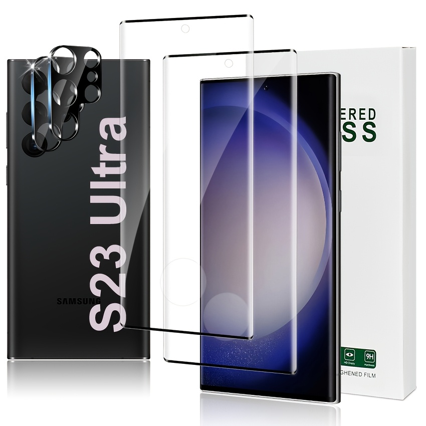 

4 Packs For S23 Ultra Screen Protector, 2pcs Tempered Glass Protector And 2pcs Camera Lens Protector, Support , , 9h Hardness, , 3d Covered For S23 Ultra 6.8 Inch