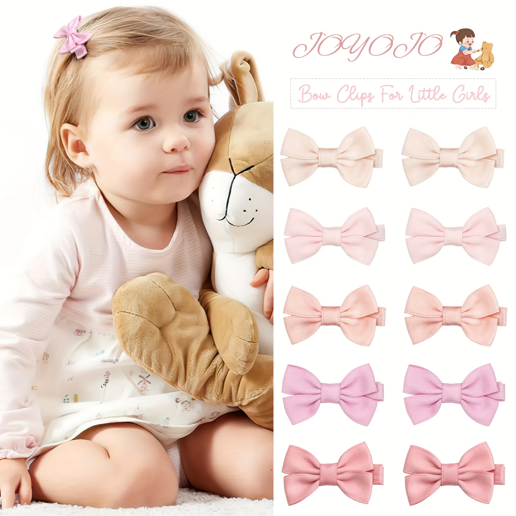 Image of 10pcs 2 Inches Candy Color Fabric Bow Hair Clips, Full Wrap Hair Clips, Anti-slip Hair Clips, Easy And Fashionable Bow Hair Additions, Sweet Girl Hair Decorations