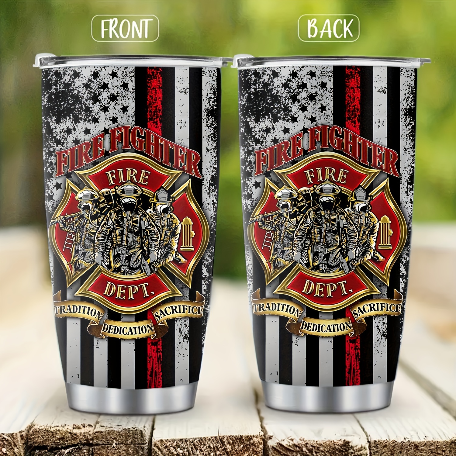 

1-pack Firefighter Tumbler With Lid, 20 Oz Stainless Steel Insulated Travel Mug, Hand Wash Only, Reusable Multipurpose Beverage Cup For Hot And Cold Drinks, Outdoor Travel Accessory