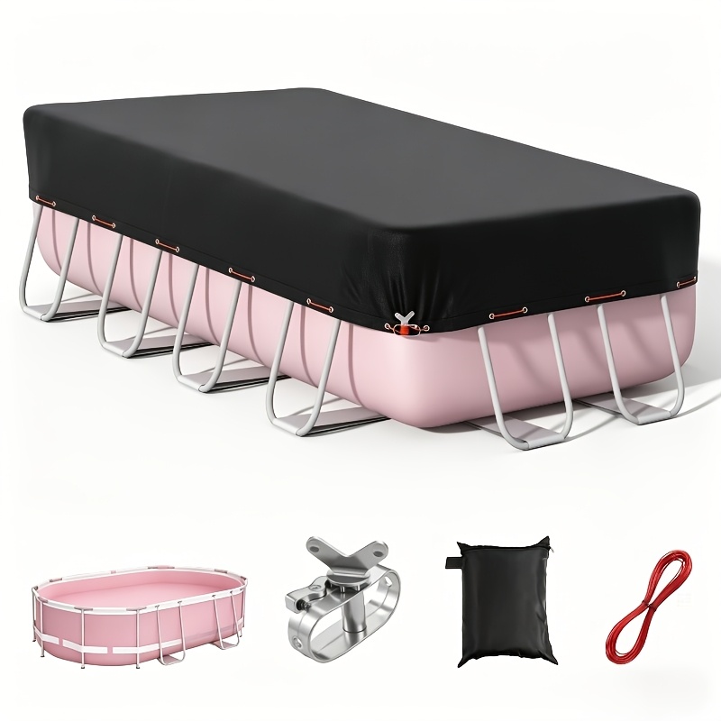 600d Rectangular Pool Cover (with Winch And Cables), Seamless Reinforced Edging, Windproof And Uv-resistant. 600d Universal , Suitable For Oval And Rectangular Swimming Pools.