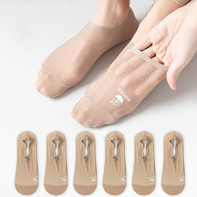 Image of 6 Pairs Of /summer Breathable, Sweat-absorbent, Simple, Versatile, Non-slip Silicone Mesh Unisex Invisible Socks