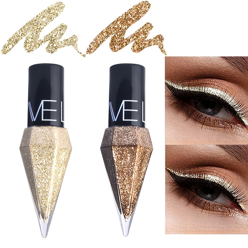 set of 2 shimmering eyeliner and eyeshadow sticks water resistant smudge proof golden sparkle durable   eye cosmetics   pigmented versatile glitter eyeliner and eyeshadow