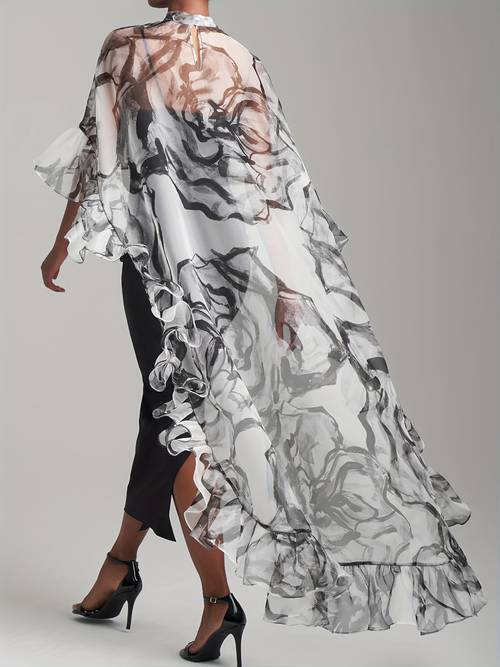 ruffle loose floral cap sleeve urban long shirt