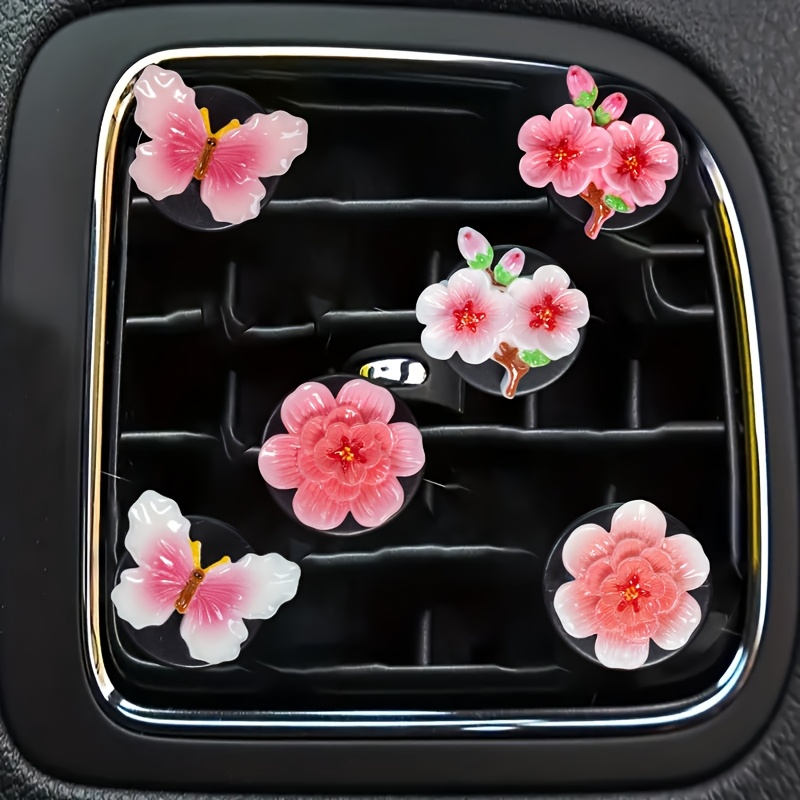 TEMU 6pcs Clips Diffuseurs de Parfum pour Voiture avec Fleur de Branches et Papillons, Clips Décoratifs de Désodorisant Mélange de Fleurs pour Grille