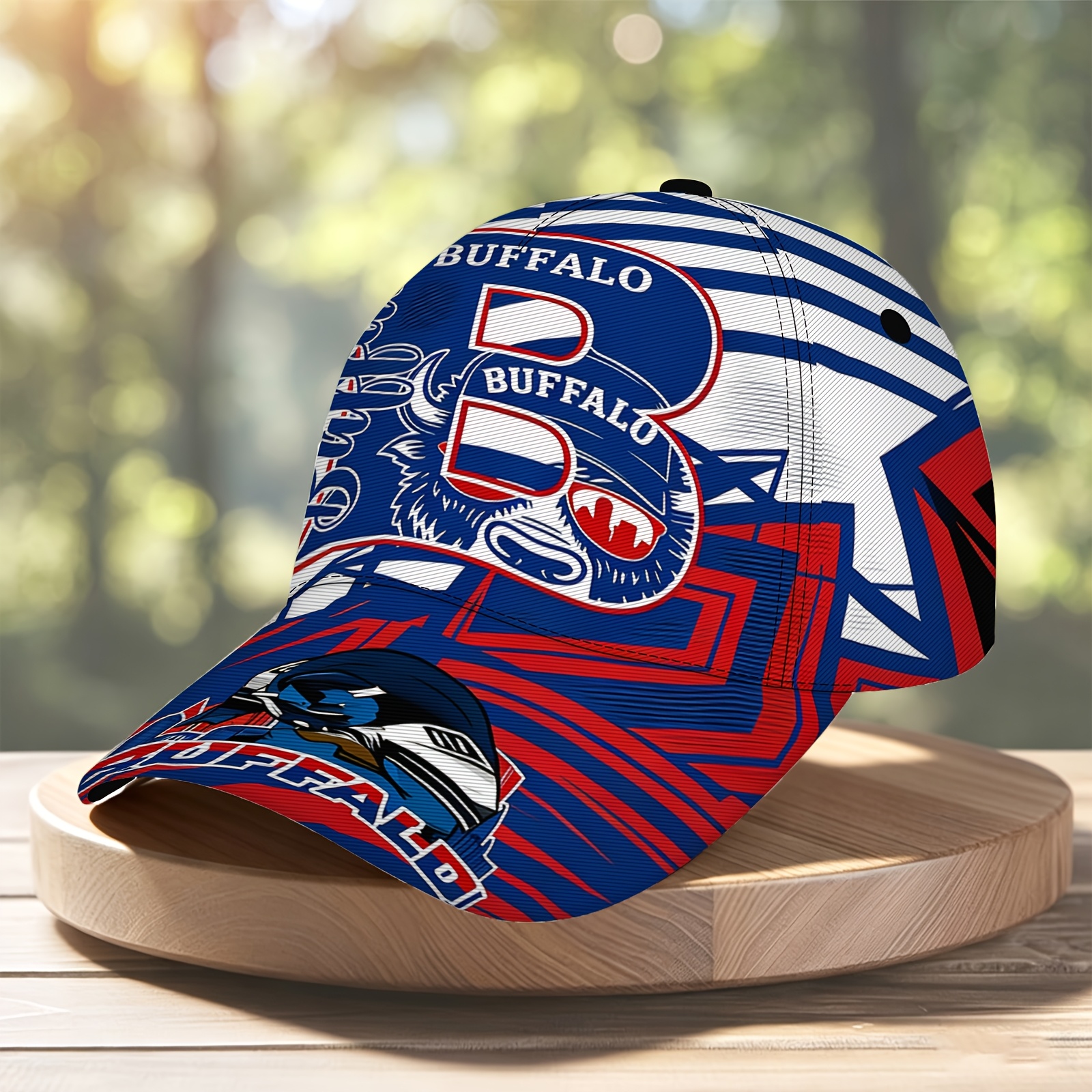 TEMU Casquette de baseball Buffalo Football à rayures géométriques, casquette à bec de canard, tissu twill respirant, chapeau de fan de sport unisexe